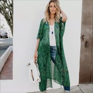 Boho chiffon Long wrap Green blue cover up top
